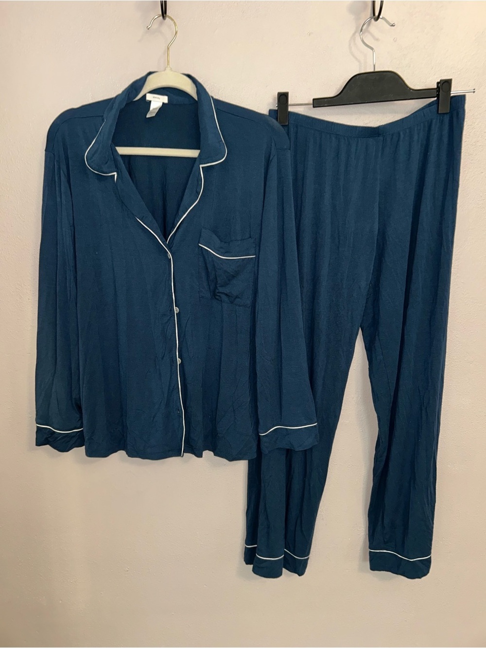 Eberjey Navy Pajama Set with White Piping - Picture 2 of 4